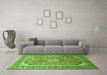 Machine Washable Medallion Green Traditional Area Rugs in a Living Room,, wshtr189grn