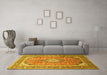 Machine Washable Medallion Yellow Traditional Rug in a Living Room, wshtr189yw