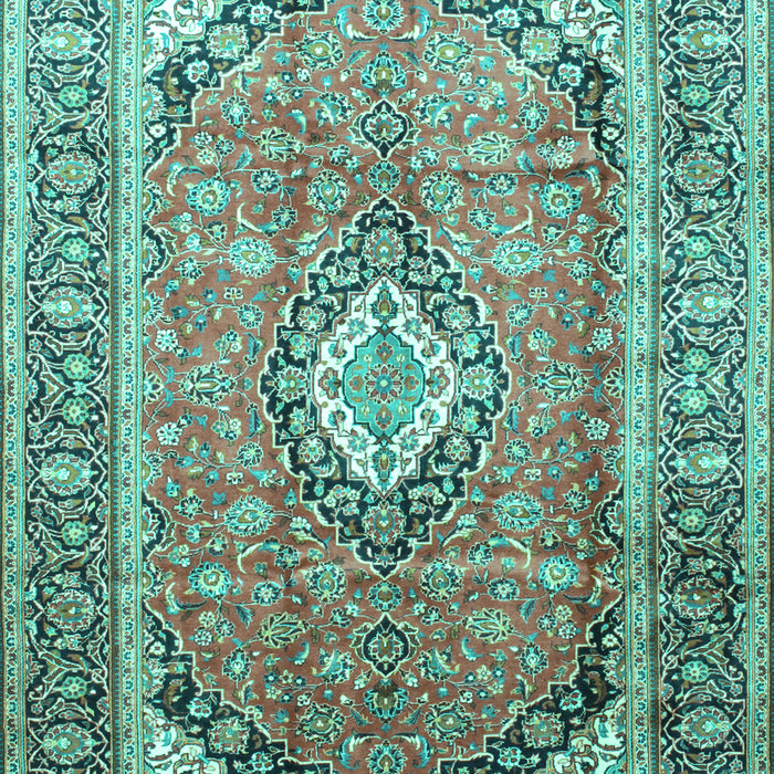 Machine Washable Medallion Turquoise Traditional Area Rugs, wshtr189turq