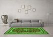 Machine Washable Medallion Green Traditional Area Rugs in a Living Room,, wshtr18grn