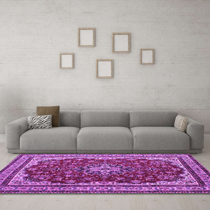 Machine Washable Medallion Purple Traditional Area Rugs in a Living Room, wshtr18pur
