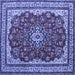 Square Machine Washable Medallion Blue Traditional Rug, wshtr18blu