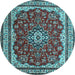 Round Machine Washable Medallion Light Blue Traditional Rug, wshtr18lblu