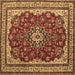 Square Machine Washable Medallion Brown Traditional Rug, wshtr18brn