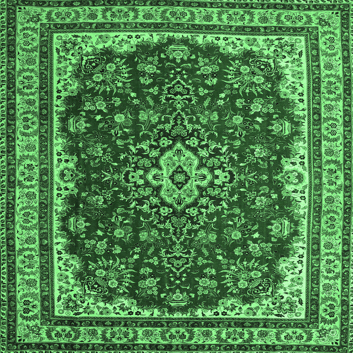 Square Machine Washable Medallion Emerald Green Traditional Area Rugs, wshtr18emgrn