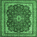 Square Machine Washable Medallion Emerald Green Traditional Area Rugs, wshtr18emgrn