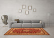 Machine Washable Medallion Orange Traditional Area Rugs in a Living Room, wshtr18org