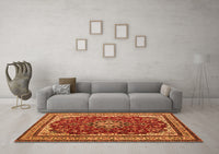 Machine Washable Medallion Orange Traditional Rug, wshtr18org