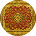 Round Machine Washable Medallion Yellow Traditional Rug, wshtr18yw