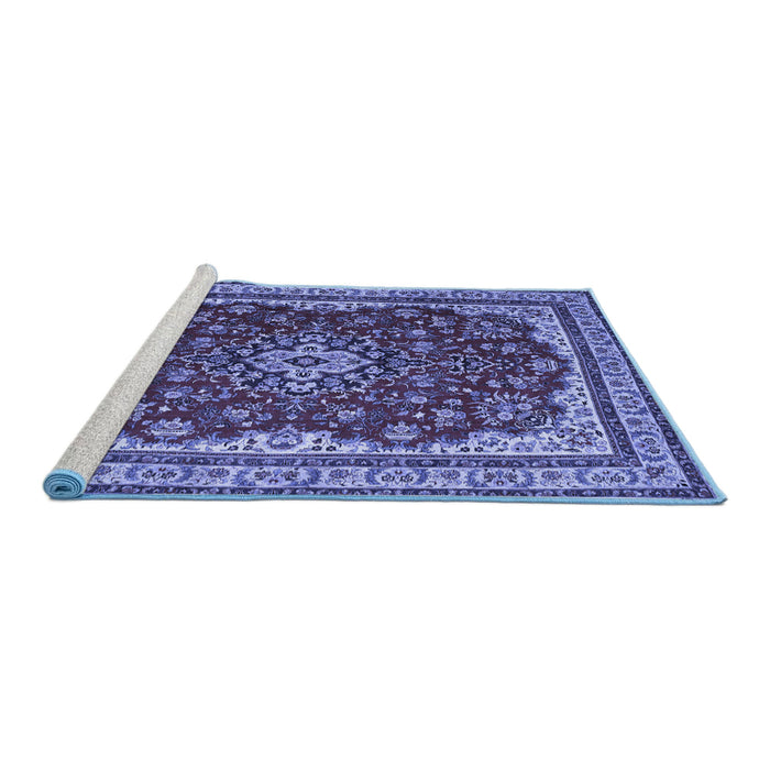 Sideview of Machine Washable Medallion Blue Traditional Rug, wshtr18blu