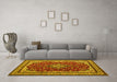 Machine Washable Medallion Yellow Traditional Rug in a Living Room, wshtr18yw