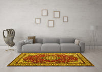 Machine Washable Medallion Yellow Traditional Rug, wshtr18yw