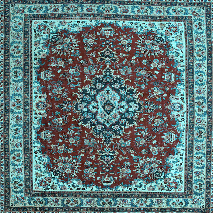 Square Machine Washable Medallion Light Blue Traditional Rug, wshtr18lblu