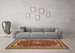 Machine Washable Medallion Brown Traditional Rug in a Living Room,, wshtr18brn