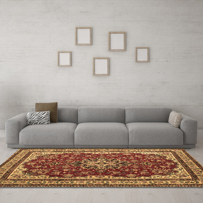 Machine Washable Medallion Brown Traditional Rug in a Living Room,, wshtr18brn
