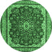 Round Machine Washable Medallion Emerald Green Traditional Area Rugs, wshtr18emgrn