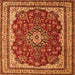 Round Machine Washable Medallion Orange Traditional Area Rugs, wshtr18org