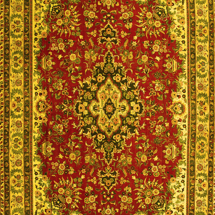 Machine Washable Medallion Yellow Traditional Rug, wshtr18yw