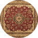 Round Machine Washable Medallion Brown Traditional Rug, wshtr18brn