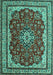 Machine Washable Medallion Turquoise Traditional Area Rugs, wshtr18turq