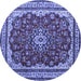 Round Machine Washable Medallion Blue Traditional Rug, wshtr18blu