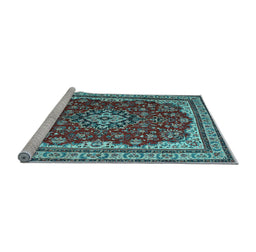 Sideview of Machine Washable Medallion Light Blue Traditional Rug, wshtr18lblu