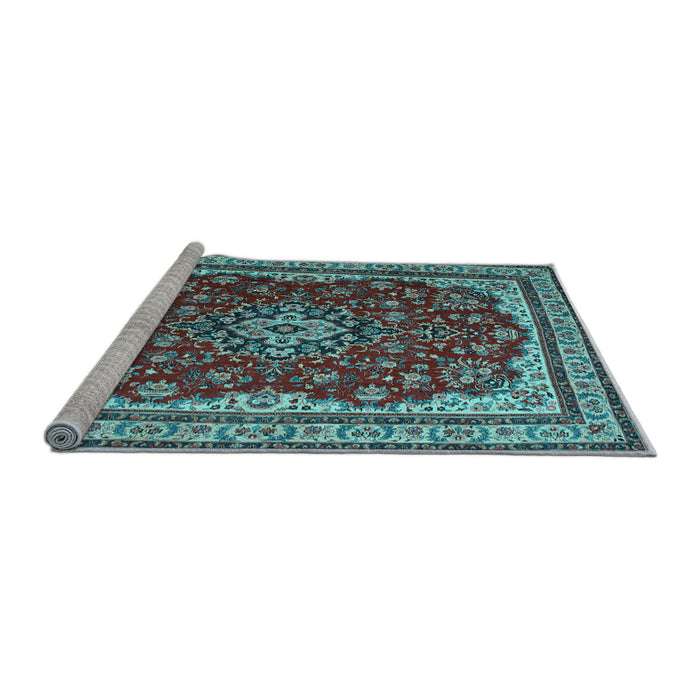 Sideview of Machine Washable Medallion Light Blue Traditional Rug, wshtr18lblu
