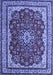 Machine Washable Medallion Blue Traditional Rug, wshtr18blu