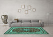 Machine Washable Medallion Turquoise Traditional Area Rugs in a Living Room,, wshtr18turq