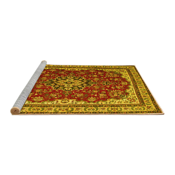 Sideview of Machine Washable Medallion Yellow Traditional Rug, wshtr18yw