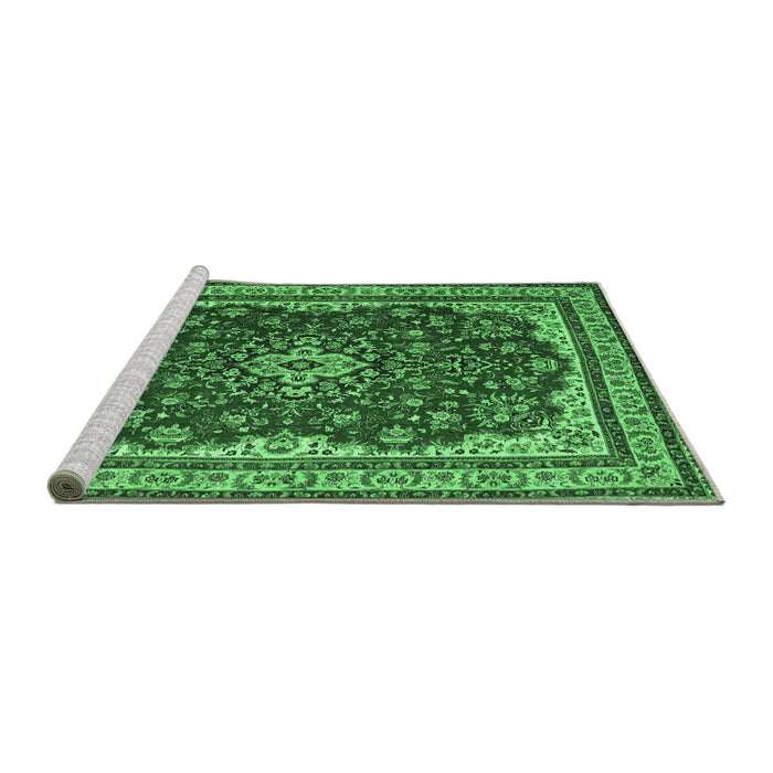 Sideview of Machine Washable Medallion Emerald Green Traditional Area Rugs, wshtr18emgrn