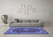 Machine Washable Medallion Blue Traditional Rug in a Living Room, wshtr18blu