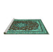 Sideview of Machine Washable Medallion Turquoise Traditional Area Rugs, wshtr18turq