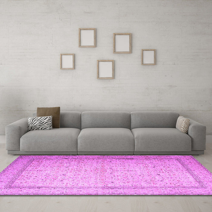 Machine Washable Persian Purple Traditional Area Rugs in a Living Room, wshtr1900pur