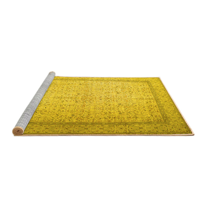 Sideview of Machine Washable Persian Yellow Traditional Rug, wshtr1900yw