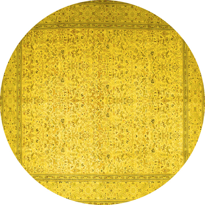 Round Machine Washable Persian Yellow Traditional Rug, wshtr1900yw
