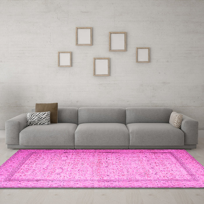 Machine Washable Persian Pink Traditional Rug in a Living Room, wshtr1900pnk