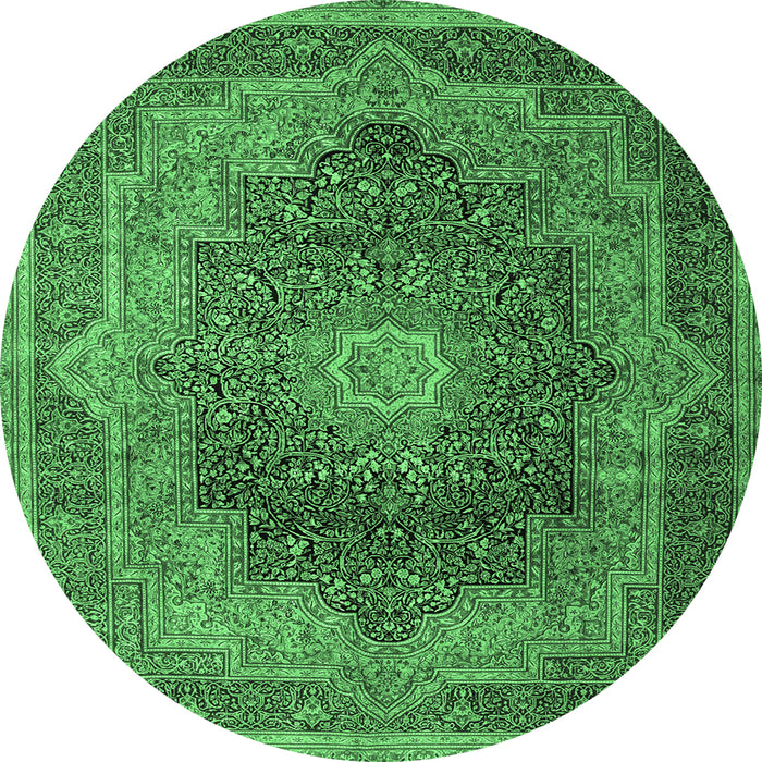 Round Medallion Emerald Green Traditional Rug, tr1901emgrn