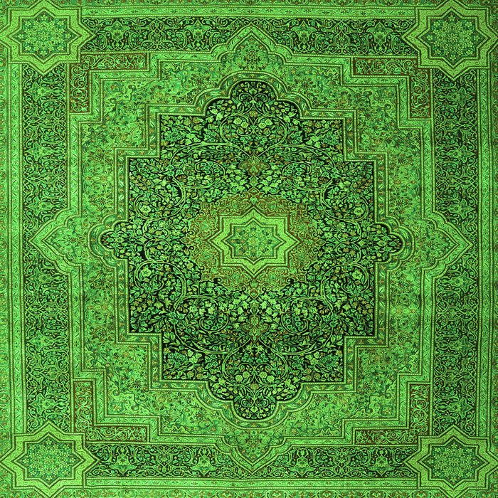 Round Machine Washable Medallion Green Traditional Area Rugs, wshtr1901grn