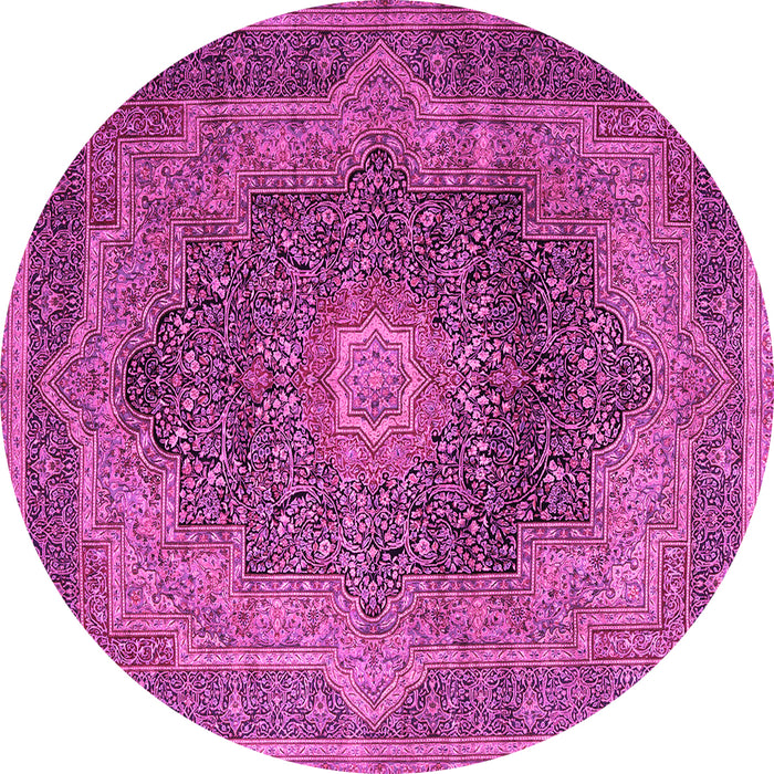 Round Machine Washable Medallion Pink Traditional Rug, wshtr1901pnk