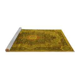 Sideview of Machine Washable Medallion Yellow Traditional Rug, wshtr1901yw