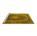 Sideview of Machine Washable Medallion Yellow Traditional Rug, wshtr1901yw