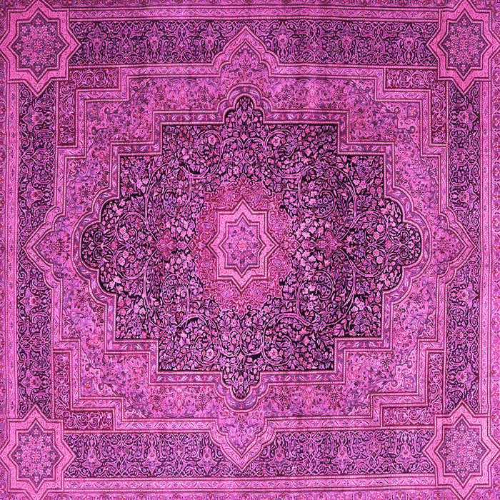 Square Machine Washable Medallion Pink Traditional Rug, wshtr1901pnk