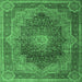 Square Machine Washable Medallion Emerald Green Traditional Area Rugs, wshtr1901emgrn