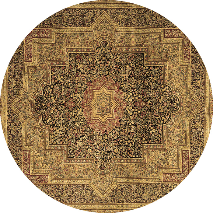 Round Machine Washable Medallion Brown Traditional Rug, wshtr1901brn