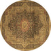 Round Machine Washable Medallion Brown Traditional Rug, wshtr1901brn