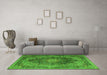 Machine Washable Medallion Green Traditional Area Rugs in a Living Room,, wshtr1901grn