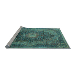 Sideview of Machine Washable Medallion Light Blue Traditional Rug, wshtr1901lblu