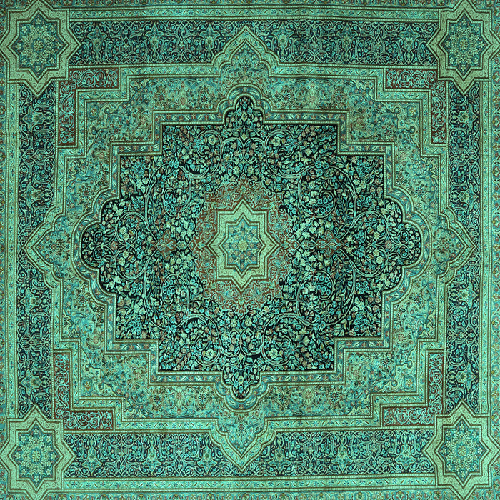 Square Machine Washable Medallion Turquoise Traditional Area Rugs, wshtr1901turq