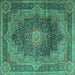 Square Machine Washable Medallion Turquoise Traditional Area Rugs, wshtr1901turq